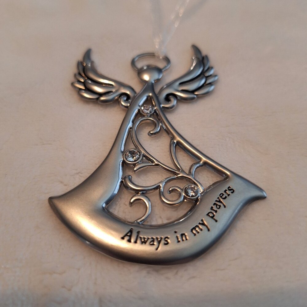 Ornament Charm Angel Always In My Prayers Metal With Jewels Bling‎ Car Tree